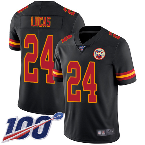 Men Kansas City Chiefs 24 Lucas Jordan Limited Black Rush Vapor Untouchable 100th Season Football Nike NFL Jersey